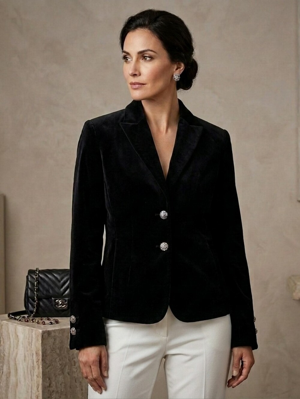 PARISIAN SIGNATURE Black Silk Blend Velvet Jacket Vintage Luxury Size 14